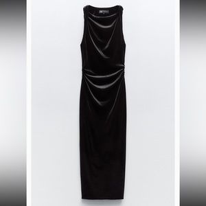 NWT -Zara black velvet midi dress